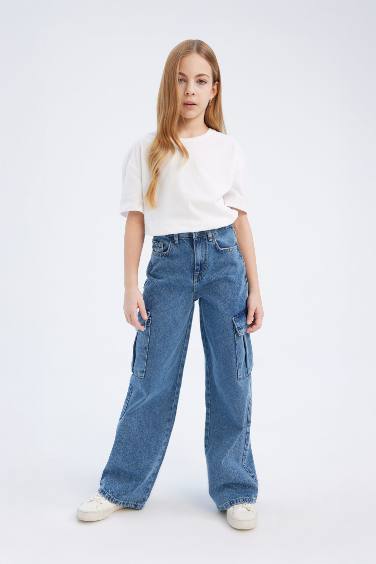 Pantalon Jean large à taille élastique pour fille