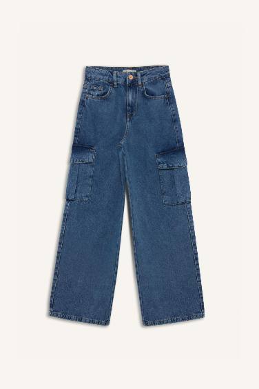 Girl Wide Leg Cotton Cargo Jeans