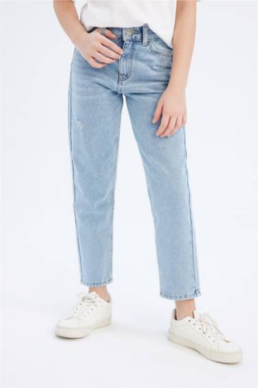 Kız Çocuk Mom Fit Standart Paça Jean Pantolon