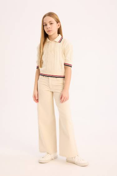 Girl Wide Leg Cotton Cargo Jeans