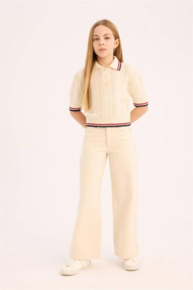 Girl Wide Leg Cotton Cargo Jeans