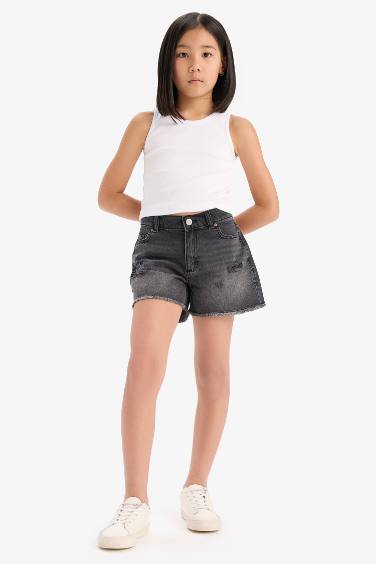 Girl Ripped Detailed Cotton Shorts