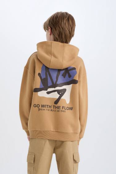 Boy Oversize Fit Hooded Back Printed Sweatshirt