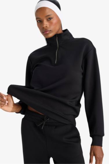 Oversize Geniş Kalıp Yarım Fermuarlı Dik Yaka Modal Sweatshirt