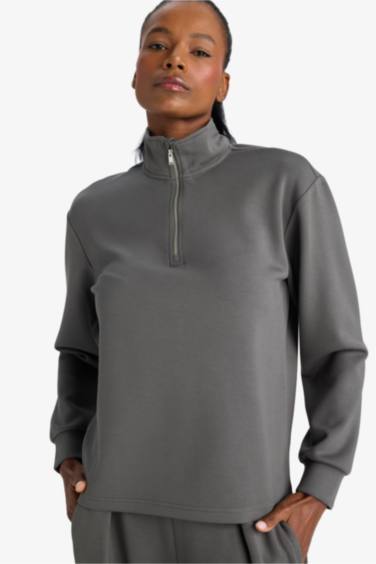 Oversize Fermuarlı Modal Sweatshirt