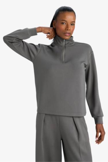 Oversize Fermuarlı Modal Sweatshirt