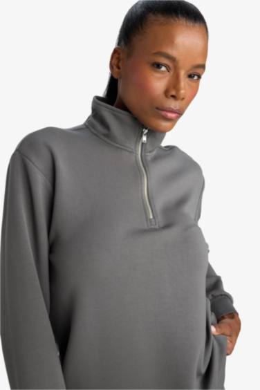 Oversize Fermuarlı Modal Sweatshirt