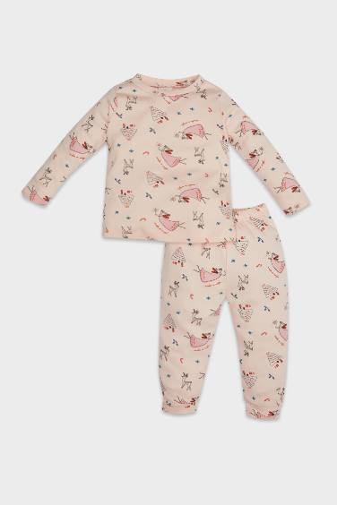 Kız Bebek Pijama Takımı Yılbaşı Temalı Uzun Kollu Üst Uzun Alt