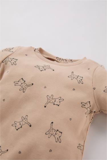 طقم بيجاما بيبي بناتي ريبانا قصة عادية وكم طويل - قطعتين