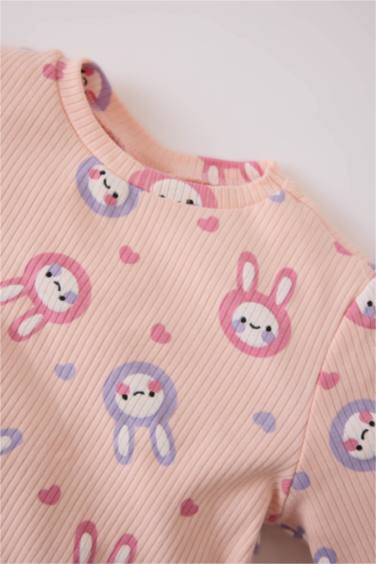 Baby Girl Corduroy Rabbit Printed Top Bottom 2 Piece Pajama Set