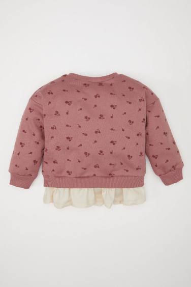 Baby Girl Crew Neck Floral Soft Furry Inside Sweatshirt