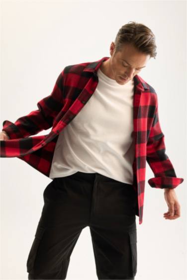 Regular Fit Polo Yaka Kareli Oduncu Flanel Uzun Kollu Gömlek