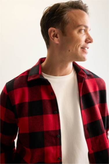 Regular Fit Polo Yaka Kareli Oduncu Flanel Uzun Kollu Gömlek