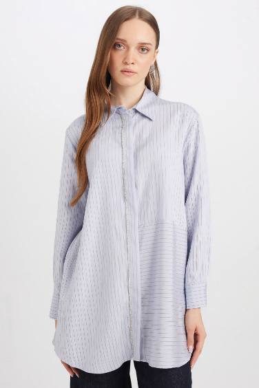 Relax Fit Side Slit eeve Striped Shirt Tunic