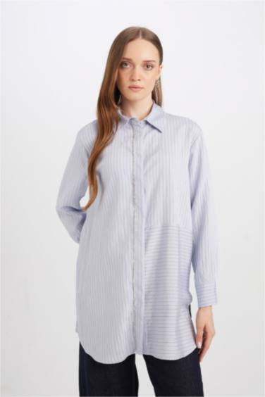 تونيك كم طويل قصة مريحة برقبة قميص