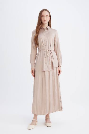 تونيك ستان بيزك سادة قصة مريحة بياقة قميص