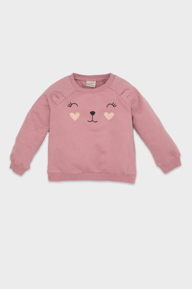 Baby Girl Regular Fit  Animal Printed Soft Furry Thin Sweatshirt