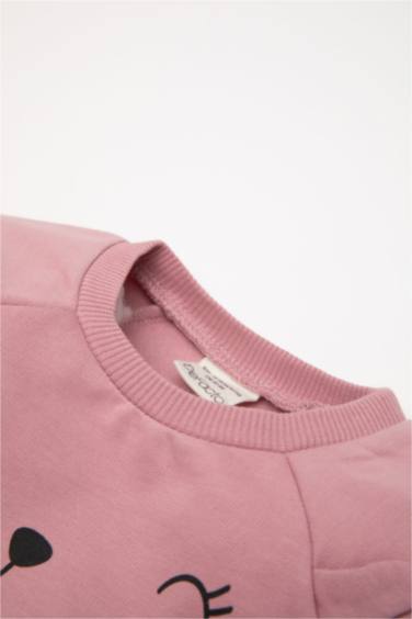 Baby Girl Regular Fit Animal Printed Soft Furry Thin Sweatshirt