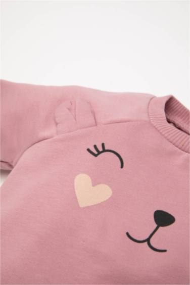 Baby Girl Regular Fit Animal Printed Soft Furry Thin Sweatshirt