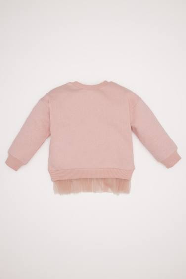 Baby Girl Crew Neck Printed Soft Furry Inside Sweatshirt