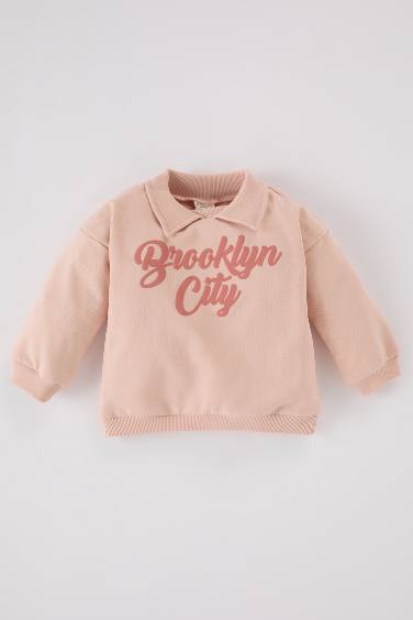 Baby Girl Shirt Collar Printed Soft Furry Inside Sweatshirt