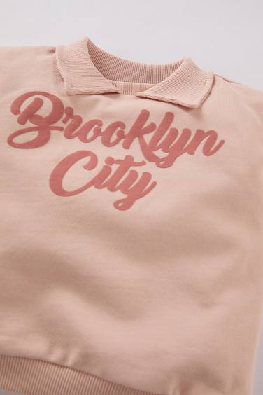 Baby Girl Shirt Collar Printed Soft Furry Inside Sweatshirt