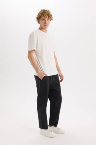 بنطلون قطن جينز قصة مريحة فضفاضة برجل واسع وايد ليج