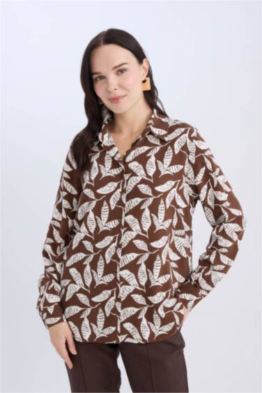 قميص كم طويل قصة عادية بياقة قميص