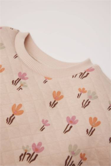 Ensemble Sweatshirt fleuri à col rondet leggings évasés pout bébé fille