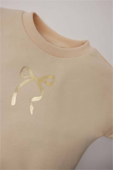 Baby Girl Crew Neck Shiny Printed Sweatshirt Skirt 2 Piece Set