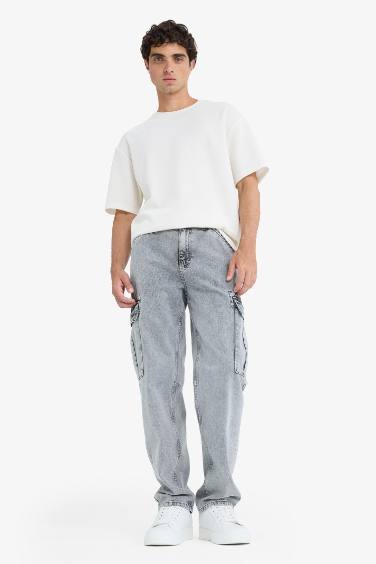 بنطلون جينز كارجو قصة مريحة بجيب