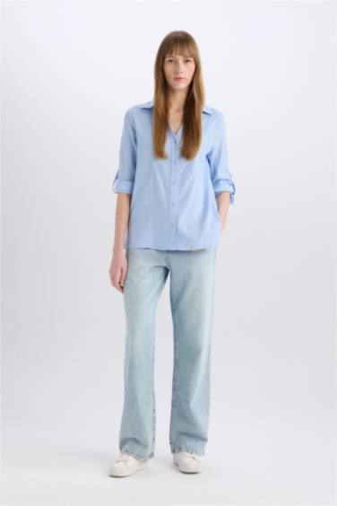 Chemise en lin mélangé à manches longues Coupe régulière