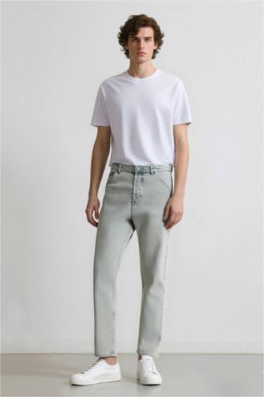 %100 Pamuk Baggy Fit Geniş Kalıp Normal Bel Geniş Paça Yıkamalı Jean Pantolon