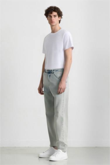 %100 Pamuk Baggy Fit Geniş Kalıp Normal Bel Geniş Paça Yıkamalı Jean Pantolon