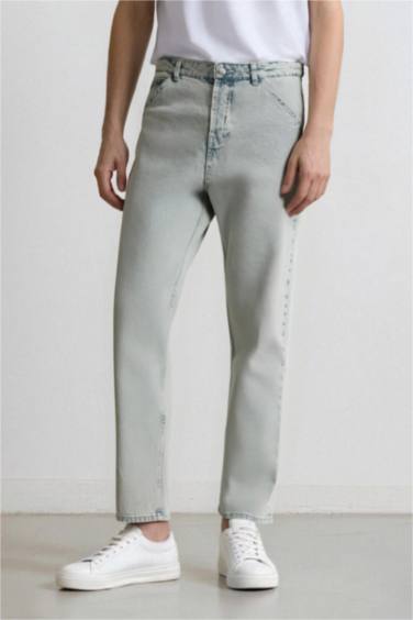 %100 Pamuk Baggy Fit Geniş Kalıp Normal Bel Geniş Paça Yıkamalı Jean Pantolon