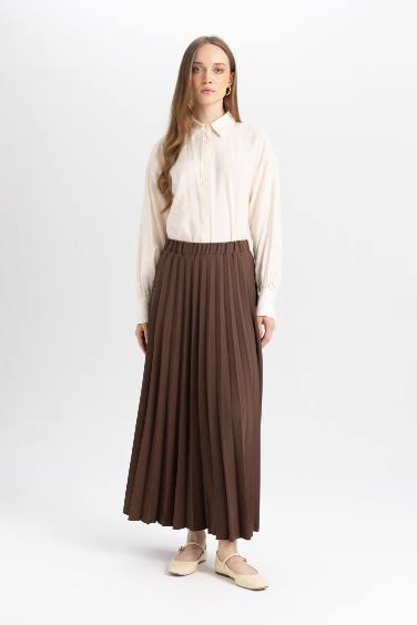 Pilise Beli Lastikli Basic Düz Maxi Etek