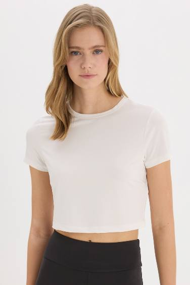 DeFactoFit Crew Neck Basic Sports Short Sleeve Crop Top