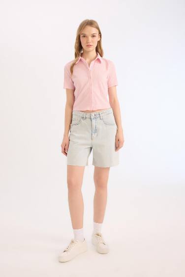 Slim Fit Shirt Collar Short Sleeve Shirt