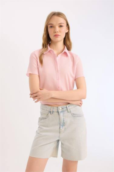 Slim Fit Shirt Collar Short Sleeve Shirt