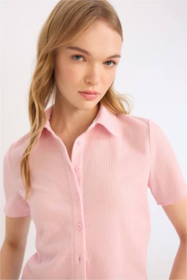 Slim Fit Shirt Collar Short Sleeve Shirt