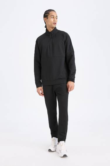 DeFactoFit Standart Fit Dik Yaka Fermuarlı Skuba Dalgıç Kumaş Sporcu Sweatshirt