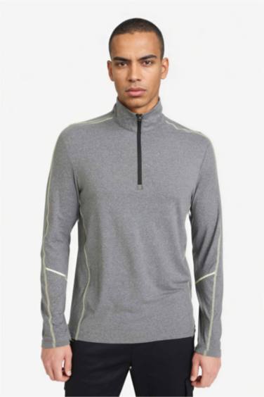 Esnek Kumaş Standart Fit Fermuarlı Dik Yaka Sporcu Uzun Kollu Tişört