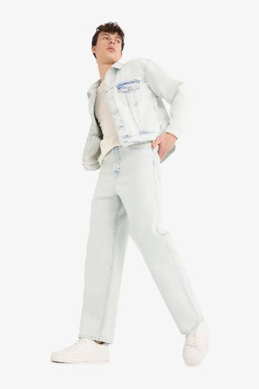 %100 Pamuk Baggy Fit Geniş Kalıp Normal Bel Düz Paça Jean Yıkamalı Pantolon