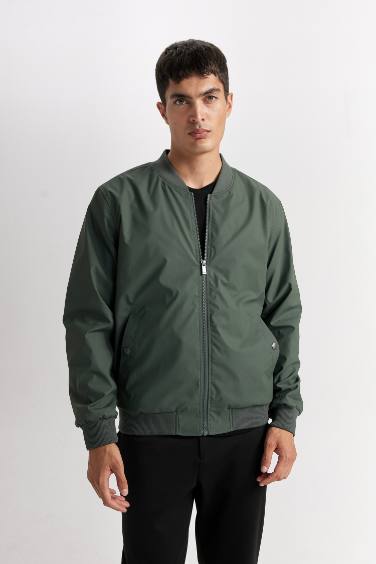 Slim Fit College Collar Zippered Light Bomber Jacket