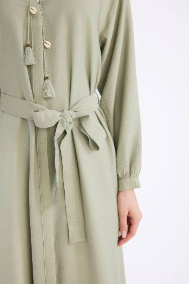 Relax Fit Long Sleeve Belted Maxi Dress