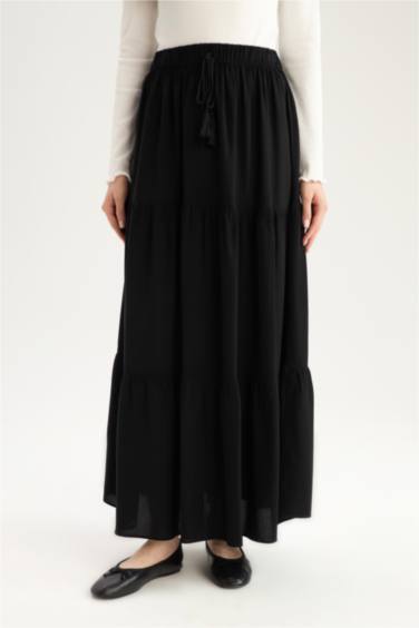 Beli Bağcıklı Viskon Maxi Etek