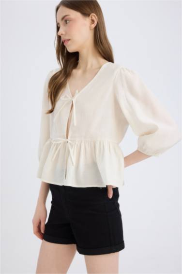 Regular Fit V-Neck Long Sleeve Blouse