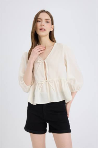 Regular Fit V-Neck Long Sleeve Blouse