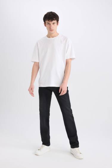 Sergio Regular Fit Esnek Yumuşak Kumaş Normal Kalıp Normal Bel Boru Paça Siyah Jean Pantolon