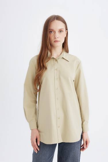 قميص سادة بوبلين ردن طويل قصة مريحة